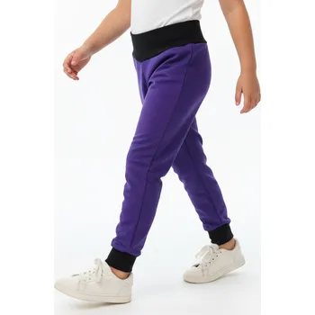 Chlapecké kalhoty Dětské softshellové kalhoty s fleecem, levandulové s černým nápletem (Pohodlné, nepromokavé a prodyšné kalhoty pro aktivní děti)