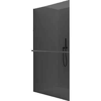 CERANO - Sprchová zástěna Walk-in Crystal L/P - 10 mm + polička/držák na ručníky - bezvzpěrový systém - černá matná, grafitové sklo - 120x200 cm