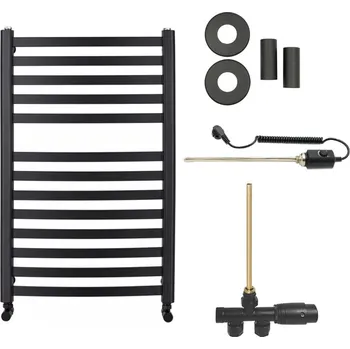 Radiátor CERANO - Koupelnový radiátorový set Paolo - kombinované vytápění, termo tyč - boční jednobodové připojení - 568W - černá matná - 850x550 mm