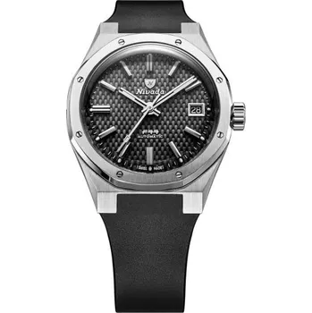Hodinky Nivada Grenchen F77 SST Black MK2 Date - 38 mm - Black Rubber + 5 let záruka a dárek ZDARMA