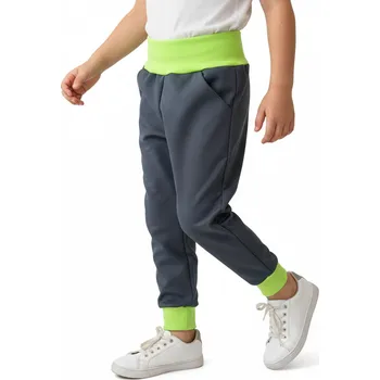 Chlapecké kalhoty Dětské softshellové kalhoty s fleecem, antracitové s limetkovým nápletem (Pohodlné, nepromokavé a prodyšné kalhoty pro aktivní děti)