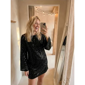 Dámské šaty Sinsay - Mini šaty s flitry - černá - 717FI-99X - 717FI-99X-S