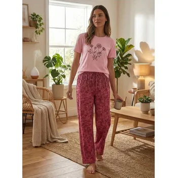 Dámské pyžamo Sinsay - Dvoudílné bavlněné pyžamo - růžová - 412AM-30X - 412AM-30X-XL