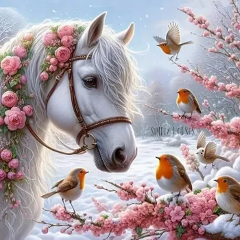 Diamantové malování NORIMPEX Diamantové malování Kůň v zimě 30x40cm