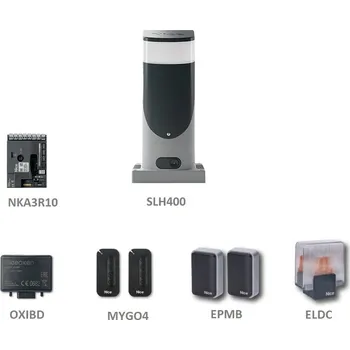 Pohon brány SLIGHT400 KCE sada pohonu Nice pro bránu do 400 kg - sada obsahuje 24V pohon s LED osvětlením pro posuvnou samonosnou bránu, elektroniku, 2x vysílač, přijímač, maják, fotobuňky