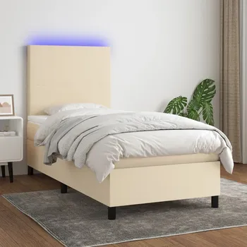 Postel vidaXL Box spring postel s matrací a LED 100x200 cm textil [3134693] Barva: krémová