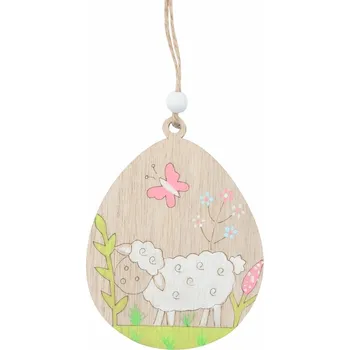 Anděl Přerov, s.ro. Vajíčko s ovcí dřevěné 9cm, na zavěšení