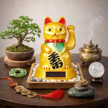 Čínská mávající kočka solární - 12 cm