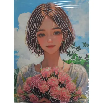 Diamantové malování Diamantový obrázek na plátně 23 x 30 cm - Brunetka růžové květiny