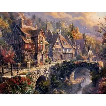Diamantové malování Diamantový obrázek - středověká vesnice 30 x 40 cm