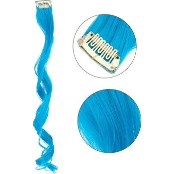 Paruka Vlnitý příčesek modrý se sponkou 35cm Blue curly extension 3ks