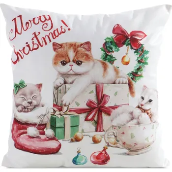 Povlak na polštářek VÁNOČNÍ DEKORAČNÍ POVLAK NA POLŠTÁŘ CAT 45X45 CM VZOROVANÁ
