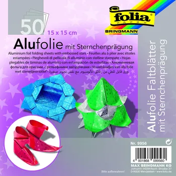 Umělecký papír Origami papír 15x15 cm 50 archů z hvězdičkované alufolie v 5ti barvách