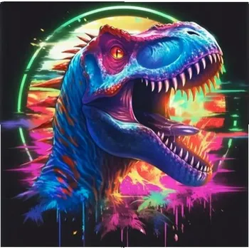 Diamantové malování Diamantový obrázek neonový dinosaurus T-Rex 30 x 40 cm