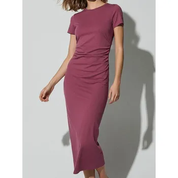 Dámské šaty Sinsay - Bavlněné midi šaty s řasením po stranách - růžová - 201GY-39X - 201GY-39X-XS