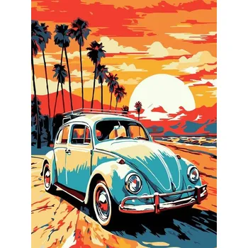 Malování na černé plátno 30 x 40 cm, auto veterán