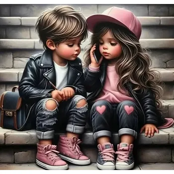 Diamantové malování Diamantový obrázek - Chlapec a dívka 30 x 40 cm