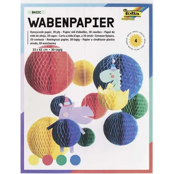 Umělecký papír Plástvový papír 30vrstvý 33 × 42 cm – 4 barvy (modrá, zelená, červená, žlutá)