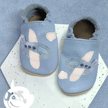 Capáčky FUNKY MONKEY Kožené barefoot Soft capáčky Letadlo modré - 12-18 měsíců Modrá