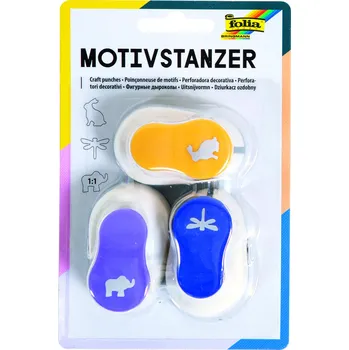 Děrovačky na papír - sada 3 ks, 16 mm - slon, zajíc, vážka