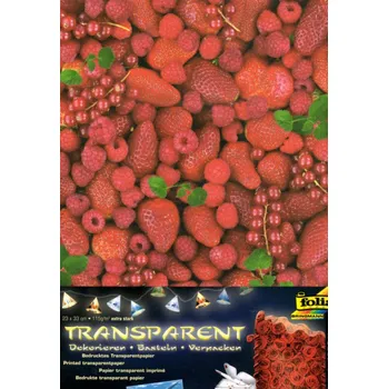 Výtvarný papír Průhledný papír s potiskem- Maliny, jahody, rybíz - 5 ks