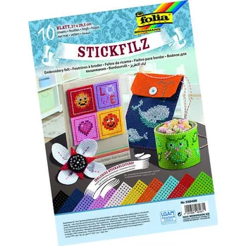 Děrovaný filc na vyšívání – 10 listů, mix barev, A4 – pro kreativní tvoření