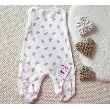Kojenecké oblečení AMÁLKA Bavlněné žebrované dupačky, srdíčka Velikost: 52
