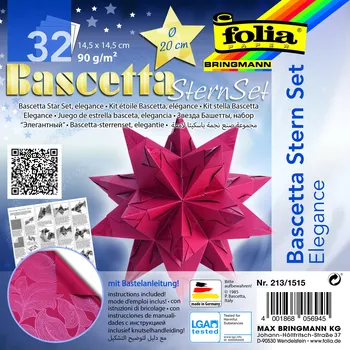 Umělecký papír Origami - Bascetta - hvězda - "Elegance" - 90 g/m2 - červená
