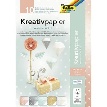 Umělecký papír Kreativní papír s puntíky z veluru – 10 listů – 24 × 34 cm – mix 80 & 250 g/m²