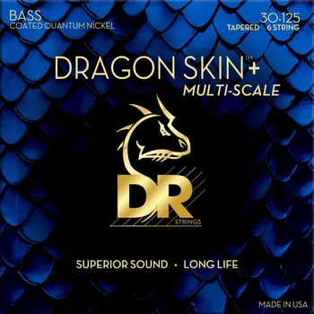 Hudební nástroj DR Strings Dragon Skin+ Coated Nickel 6-String Medium 30-125 Tapered Multi-Scale Struny pro 6-strunnou baskytaru (Jako nové)