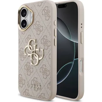 Pouzdro na mobilní telefon Guess PU Leather 4G Metal Logo Gold Frame Zadní Kryt pro iPhone 17 Pink