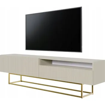 Televizní stolek TV stolek Veldio s nikou 175 cm Šedobéžový se zlatými nohami
