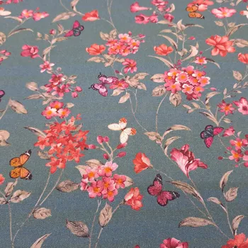 Pro útulný domov bavlněná látka KVĚTY NA PETROLEJOVÉ