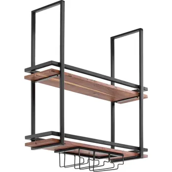 police Masivní závěsná police Aro z kovu a dřeva, lakovaná, hnědá – 80 cm