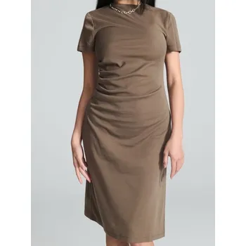 Dámská móda Sinsay - Midi šaty s&nbsp;nabíráním - hnědá - 0120Y-84X - 0120Y-84X-XS-1