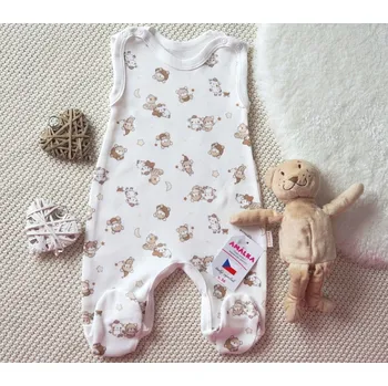 Kojenecké oblečení AMÁLKA Bavlněné dupačky smetanové, Malí hnědí medvídci Velikost: 52