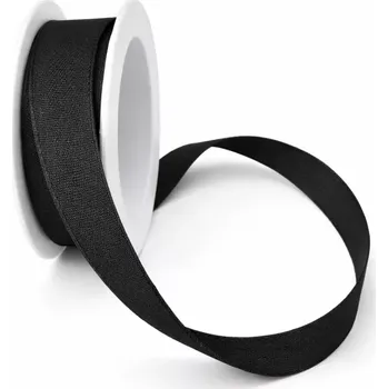 Stuha Stuha bavlněná CHANCE BLACK černá 15mm x 3,5m (4,30 Kč/m) (Černá tkaná stuha, bavlněná, s vetkaným vlascem v obou okrajích)