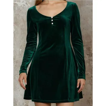 Dámská móda Sinsay - Mini šaty s&nbsp;dlouhými rukávy - zelená - 952EY-67X - 952EY-67X-XS