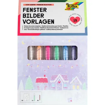 Kreativní sada pro malování na okna – tekuté křídy, křídy v tužce a šablony, motivy zima, Vánoce