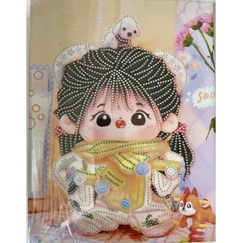 Diamantové malování Diamantový obrázek na plátně 23 x 30 cm - Hadrová panenka se šálou a pejskem