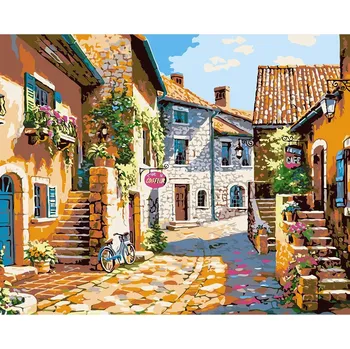 Diamantové malování Diamantový obrázek- Kamenná ulice v Itálii 30x40cm