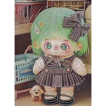 Diamantové malování Diamantový obrázek na plátně 23 x 30 cm - Hadrová zamračená panenka, zelené vlasy