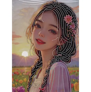 Diamantové malování Diamantový obrázek na plátně 23 x 30 cm - dívka a západ slunce