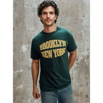 Sinsay - Bavlněné tričko s nápisem - zelená - 252HL-67X - 252HL-67X-XL