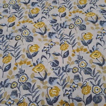 Pro útulný domov bavlněná látka KVĚTY HOŘČICOVÉ A MODRÉ