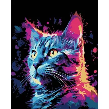 Malování na černé plátno 40 x 50 cm, neonová kočka