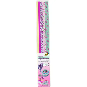 Umělecký papír Papírové proužky ROMANTIK – 168 ks, mix barev a motivů, různé šířky, 50 cm