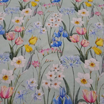 Pro útulný domov bavlněná látka NARCISKY A TULIPÁNY