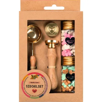 Výtvárné potřeby Set pečetního vosku s pečetidly – pastelové barvy, 112 ks, srdce a With Love