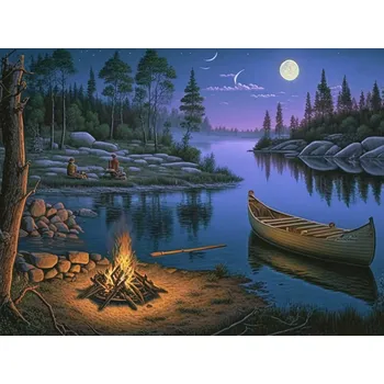 Diamantové malování Diamantový obrázek Kempování u jezera 30x40cm